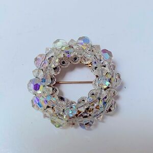 Vintage iridescent crystal brooch pin